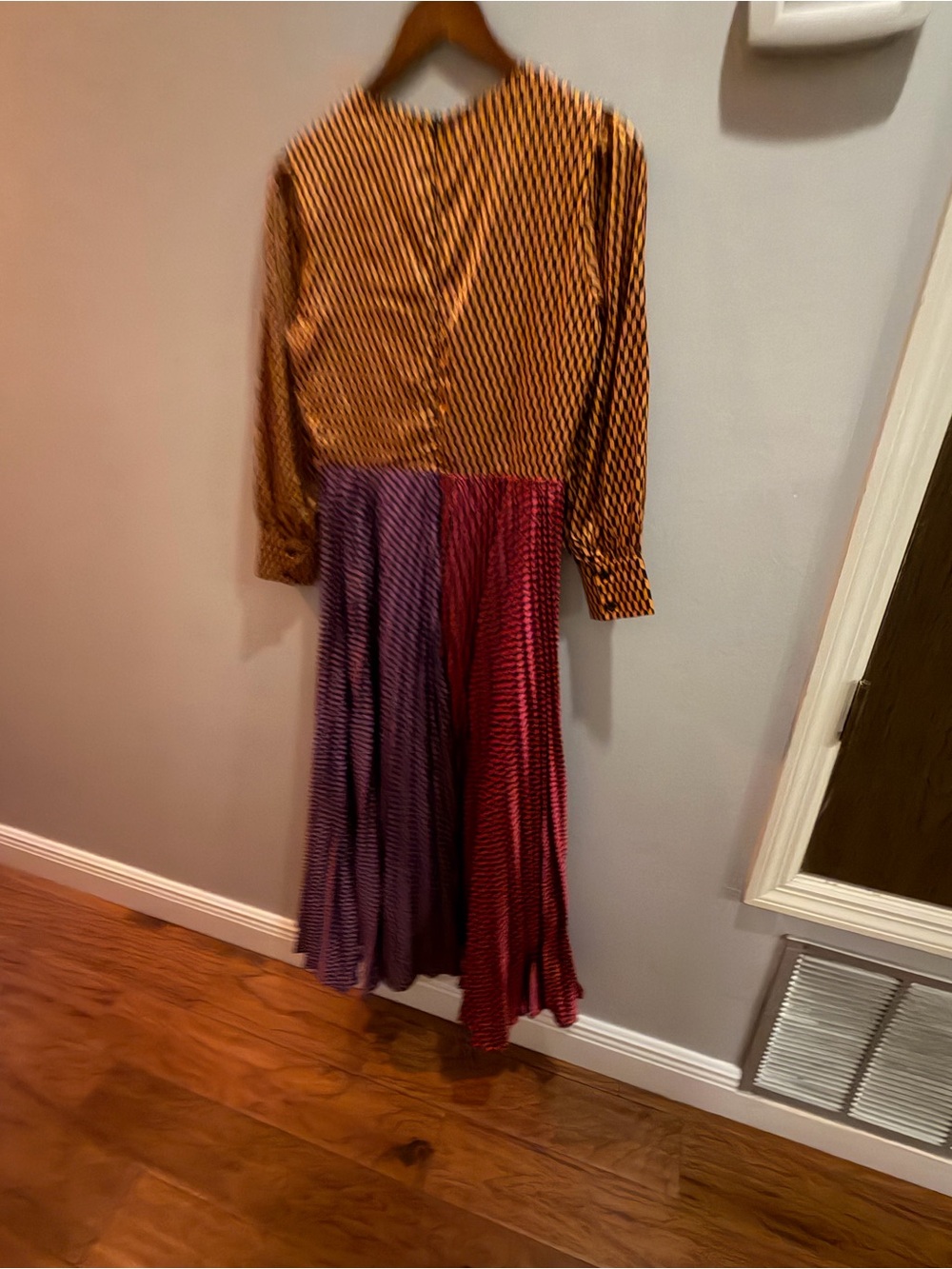Colorblock Long Sleeve Midi Dress in Mustard, Purple & Red